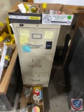 3 drawer file cabinet, assorted office supplies, electrical tape, etc.