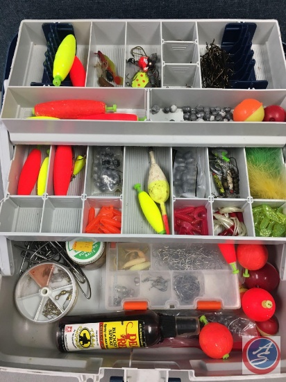 Plano plastic two tiered storage trays w/contents included - Lures of the various types, Hooks,