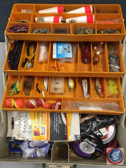 Rebel 600 plastic three tiered storage trays w/contents included - Lures of the various types,