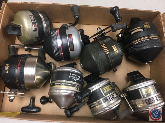 (8) Zebco fishing reels 733, 808, 888 (used)