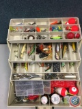 Rebel 635 plastic three tiered tacklebox contents included