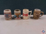 Poor Budweiser steins one seascape with geese 1991 and three assorted