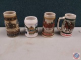 Four steins Clydesdale?s 50th anniversary 1933 to 1983 Anheuser-Busch Inc. Budweiser six horse hitch