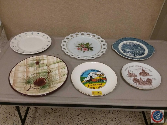 Decorative Plates Including Vernon Ware True Blue Plate by Metlox, Currier and Ives ''The Rocky
