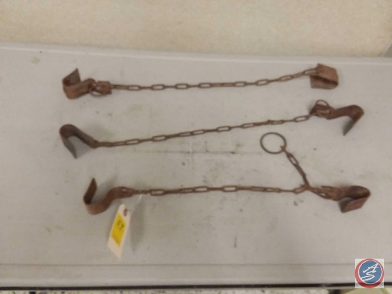 (3) Antique Primitive Chains with Hooks Old Farm Tool