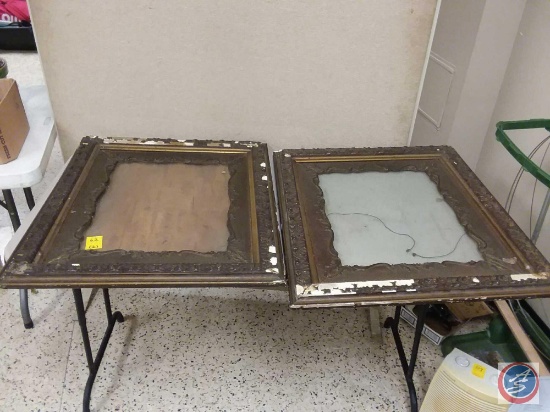 (2) Antique Ornate Distressed Wood Picture Frames {{One Has Wood Backing}]