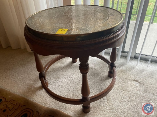 Vintage Round Hieroglyphics Side Table 19 1/2'' x 20 1/2''