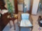 Vintage Chair with Blue Velvet Seat and Back with Cane Style Sides, Side Table, (2) Wall Sconces and