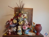 (2) Pilgrim Children Figurines, Framed Floral Print, Westland Easter Bunny Carousel Figuring and