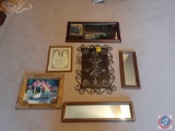 (4) Wall Hanging Mirror of Various Sizes, Small Framed Floral Painting, Hanging Wall Art and More