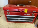 Craftsman Three Drawer Tool Box Including Sockets, Pipe Wrench, Craftsman Combination Wrenches and
