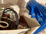 Blue Tarp, Assorted Bungee Cords and Extension Cords