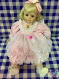 Large porcelain baby doll pink dress real eyelashes