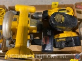 Dewalt Trim Saw Model No. DW936, Dewalt Adjustable Clutch Hammer Drill with (2) Batteries {{NO