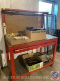 Metal Work Bench with Peg Board Backing on Casters Measuring 48'' X 25'' X 60''