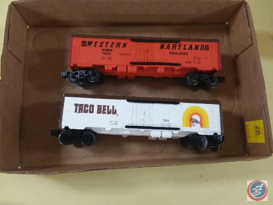 {{2XBID}} Replica Lionel Taco Bell 7514 Boxcar Marked BLT 1-82 and Replica Western Maryland WMRR