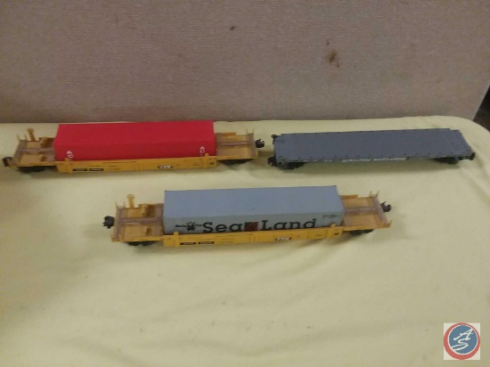 Replica TTX Flat Car with APL and Reeter Plus Seal Land Trailers and Replica Western Maryland Flat