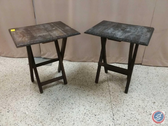 Two wooden end tables that fold up measurements are 24x20x26 sold two times the money