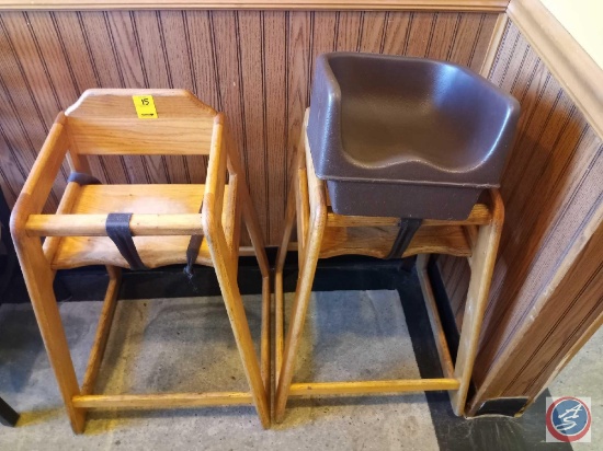 (2) Wooden High Chairs and Plastic Booster Seat
