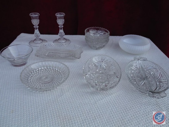 Crystal Candle Sticks & assorted glass ware