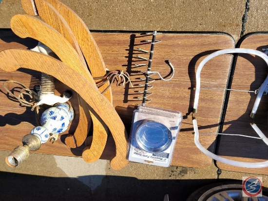 Misc Tea cup and saucer, vintage hangers, hot pot holders