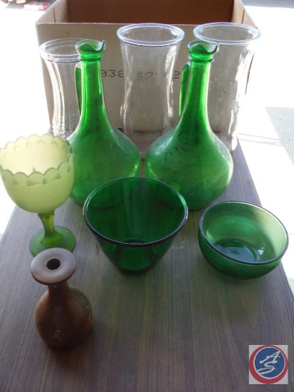 Green wine bottles/ misc glass ware
