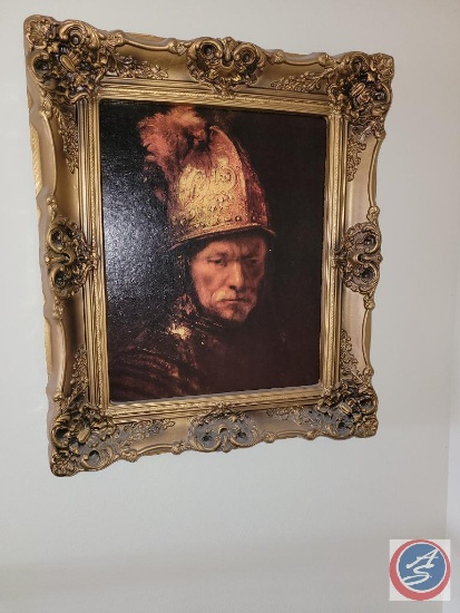 Roman soldier picture and plaster wall statue