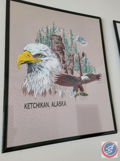 14 thin black framed pictures of our American Eagle