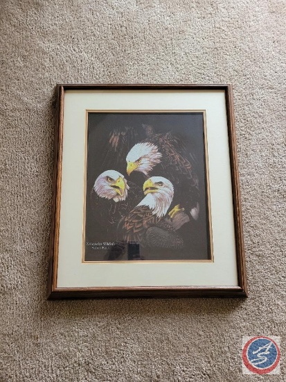 2 Large eagle pictures wooden frames