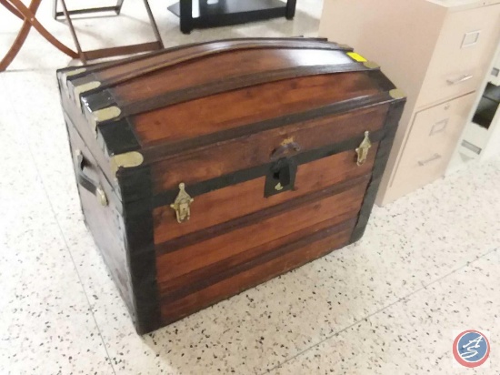 Antique Wooden Dome Trunk - 30" x 14" x 23"