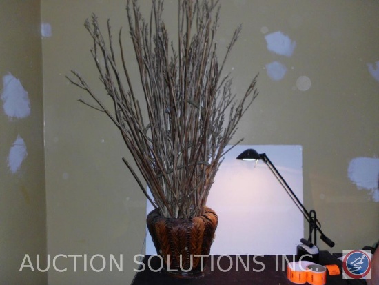 Decorative Basket with Sticks and Adjustable Table Lamp