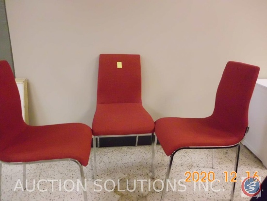 (3) Red Contemporary Style Padded Chairs