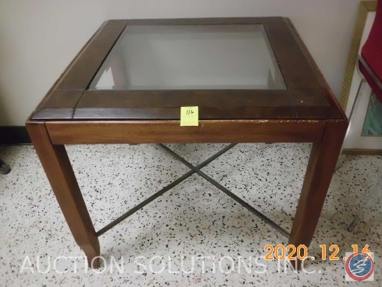 Wooden End Table with Beveled Glass