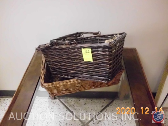 (2) Brown Wicker Basket (One with Handles)