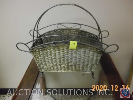 Vintage Wicker and Metal Magazine Caddy