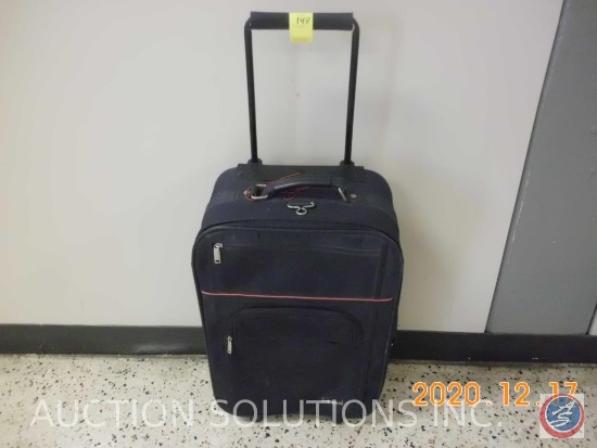 Ascot Navy Blue Luggage on Wheels with Pull Handle Measuring 14'' X 21''