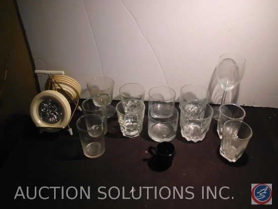 Beige Coasters in Metal Caddy, Rocks Glasses, Juice Glasses, Stemware and More