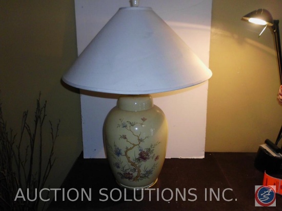 Table Lamp with Floral Base and White Shade