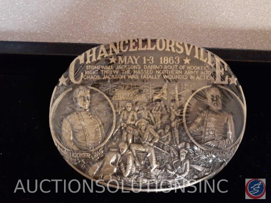 Solid Brass Blue Gray Collection Chancellorsville Hooker and Jackson Belt Buckle Marked 1983