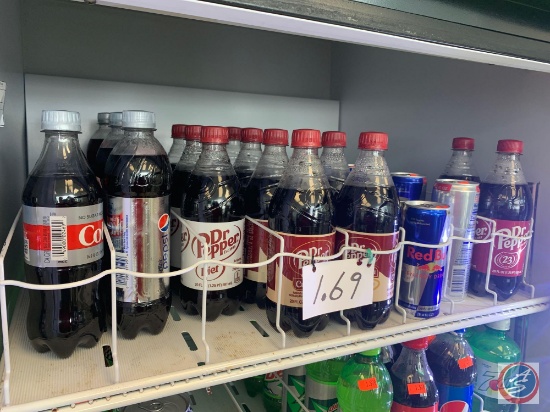 Soda By Shelf Approx 30 Bottles Of Coke, Diet Pepsi, Red Bull, Dr. Pepper/Cream Soda