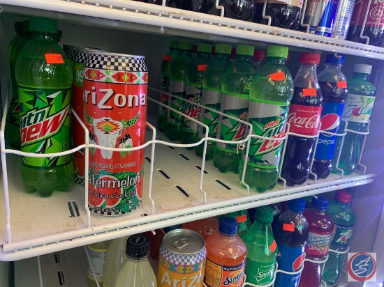 Soda By Shelf Approx 22 Bottles Of Mtn Dew, Arizona Watermelon, Coke, Pepsi, 7-Up