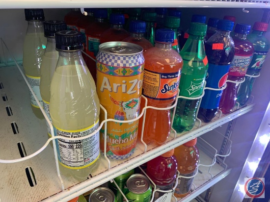 Soda By Shelf Approx 26 Bottles Of Lemonade, Arizona Mango, Sunkist, Sprite, Pepsi, 7-Up, Hawaiian