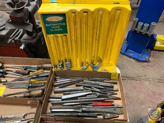 Assorted Punches And Chisels, And Hose Clamp Rack