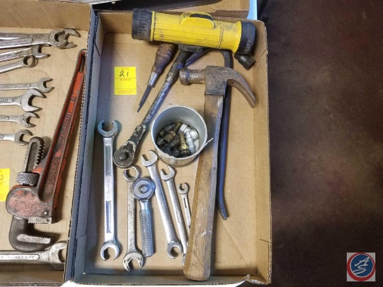 Assorted Line Wrenches, Hammer, Spark Plug Adaptors