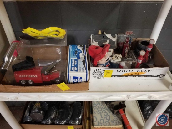 Assortment Of Gas Station Memorbilia And Toy Trucks