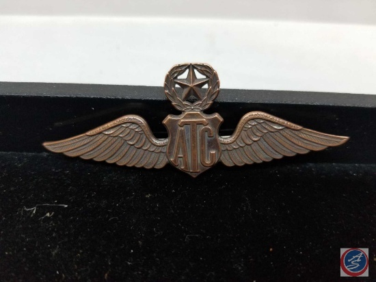 US WWII Civilian Air Transport Command ATC Supervisor Pilot Wing, One Piece Die Struck Copper