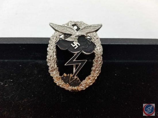 German WWII Luftwaffe Ground Combat Badge with Lightning Bolt in Center with Cloud and German