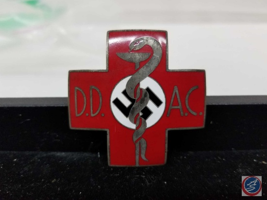 German WWII Medical Doctor DD AC Breast Badge with Snake Wrapped Around a Beaker Marked ''DD AC''