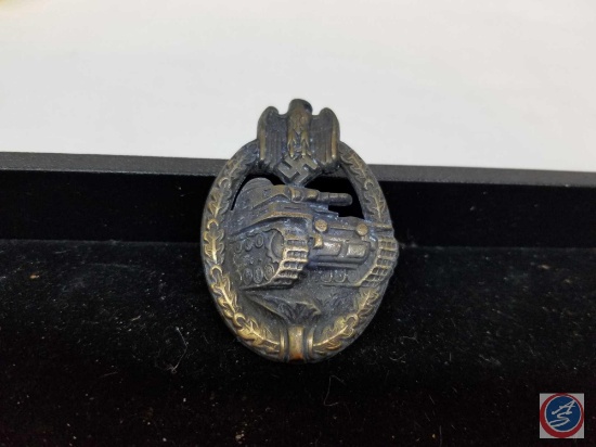 German WWII Bronze Tank Assault Badge with Tank and German Eagle Clutching Swastika in Talons