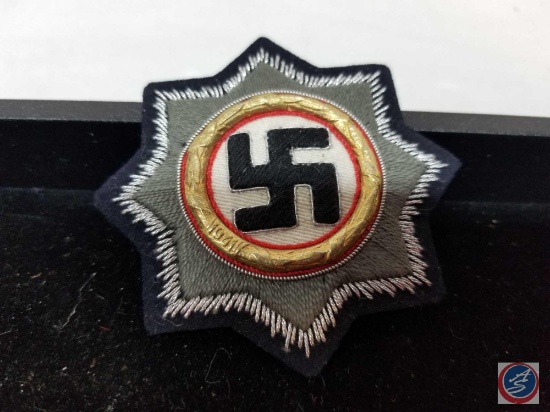 German WWII Army Heer/SS Panzer German Cross in Gold in Cloth with Swastika in Center Surrounded by